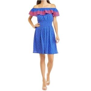 NEW Lilly Pulitzer Kalama Off-The-Shoulder Smocked Mini Dress Borealis Size Smal